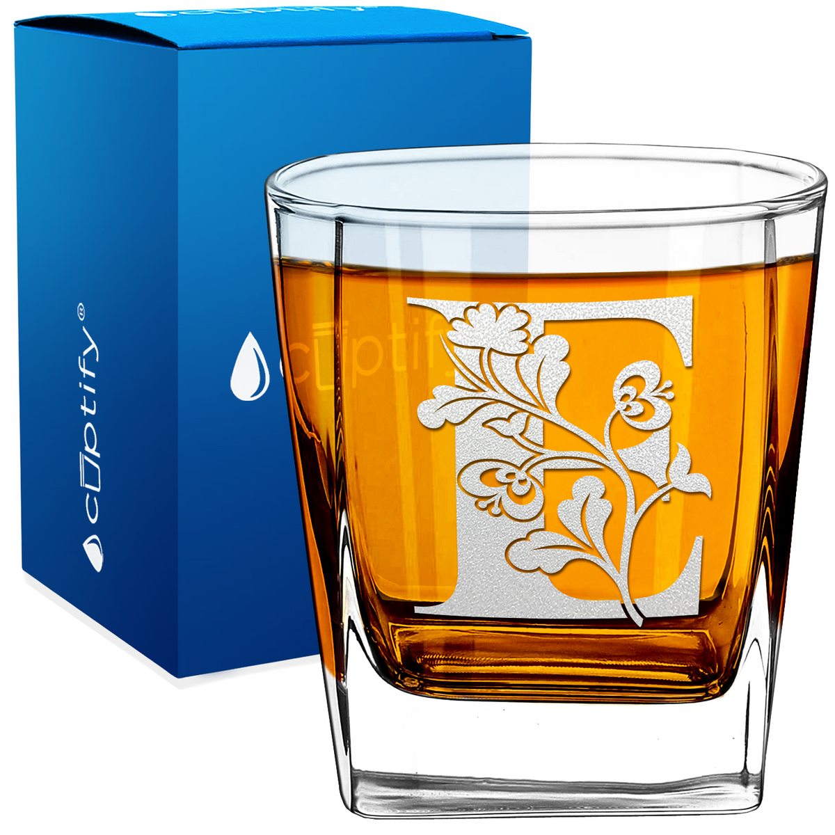 Monogram Blooming Floral Initial Letter 12oz Double Old Fashioned Glass
