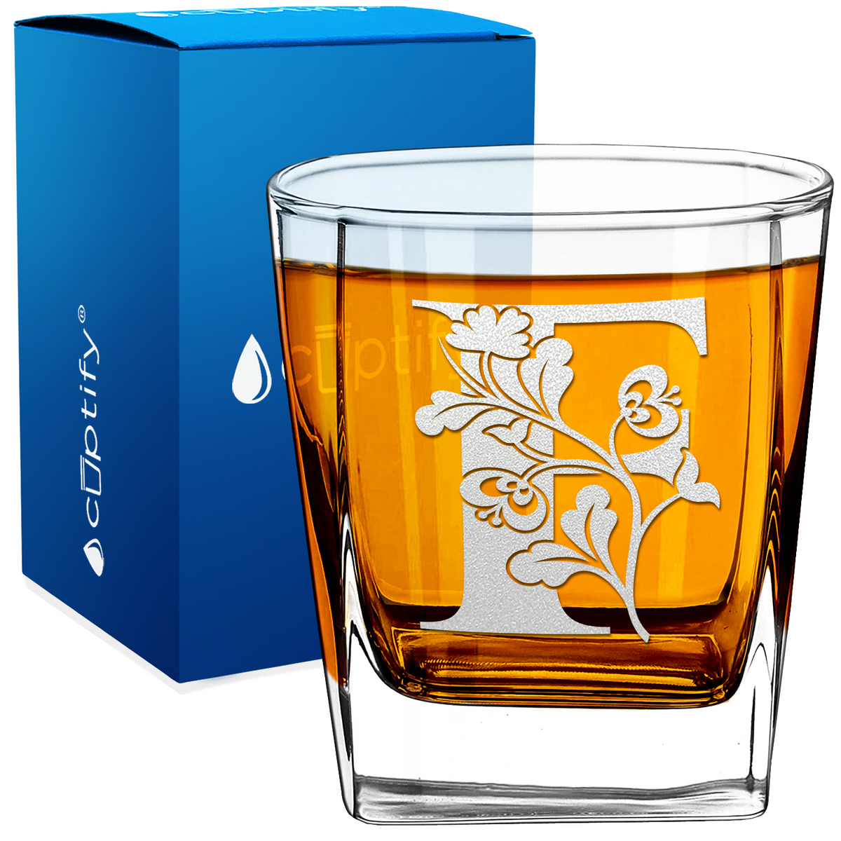 Monogram Blooming Floral Initial Letter 12oz Double Old Fashioned Glass