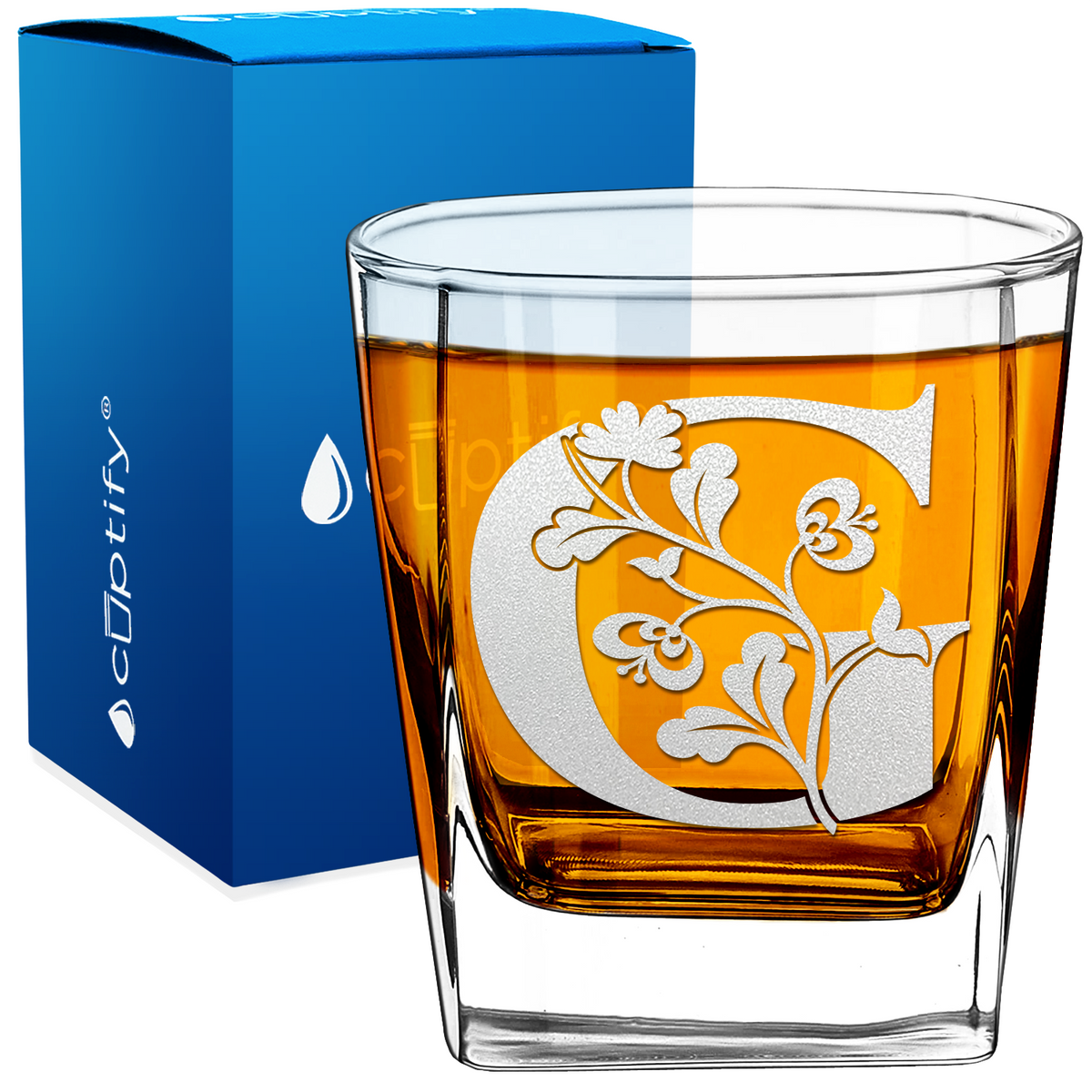 Monogram Blooming Floral Initial Letter 12oz Double Old Fashioned Glass