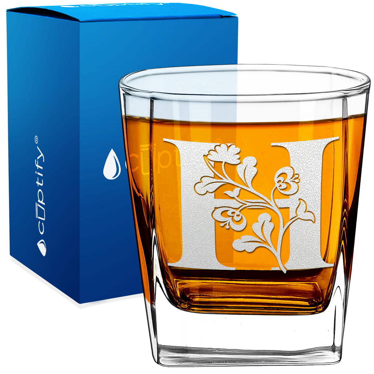 Monogram Blooming Floral Initial Letter 12oz Double Old Fashioned Glass