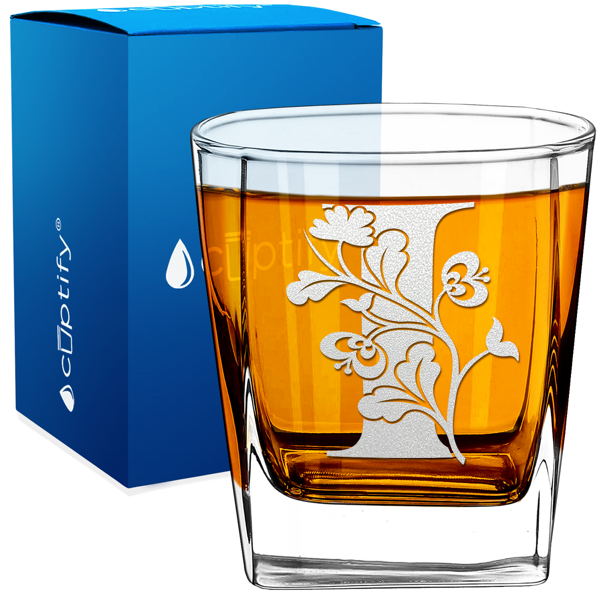 Monogram Blooming Floral Initial Letter 12oz Double Old Fashioned Glass