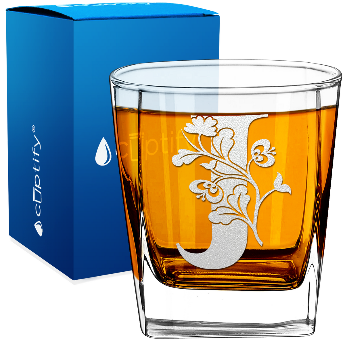 Monogram Blooming Floral Initial Letter 12oz Double Old Fashioned Glass