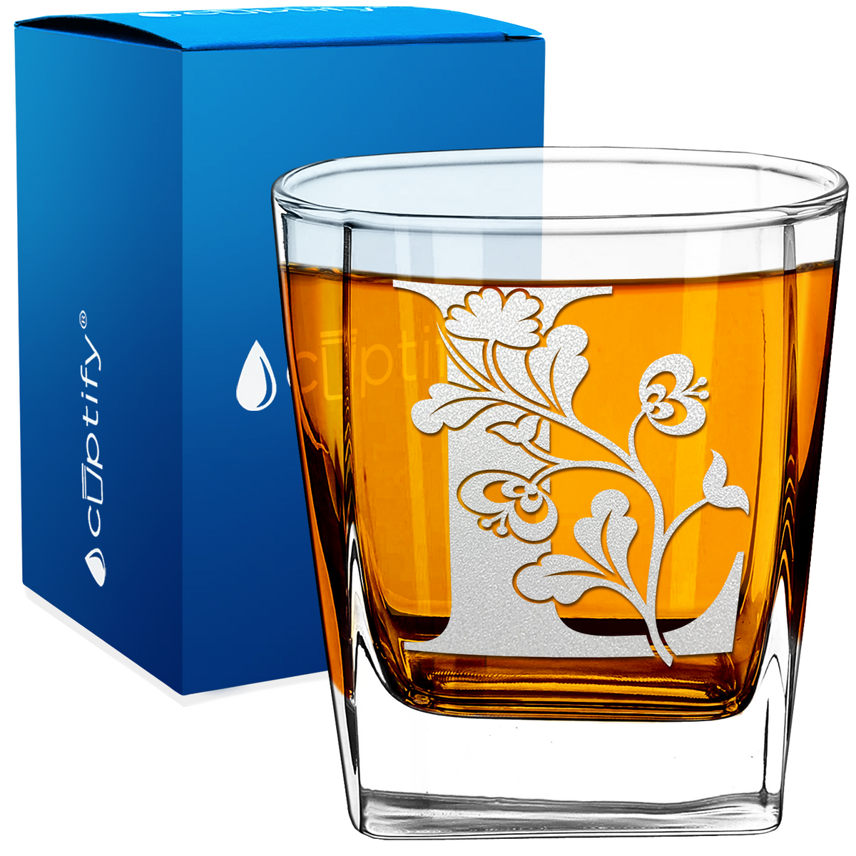 Monogram Blooming Floral Initial Letter 12oz Double Old Fashioned Glass