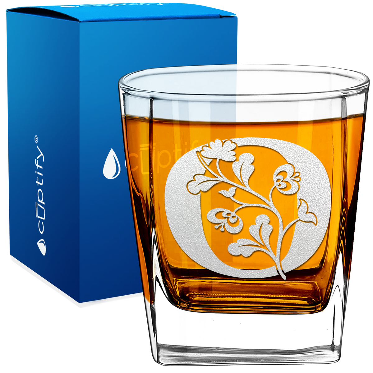 Monogram Blooming Floral Initial Letter 12oz Double Old Fashioned Glass