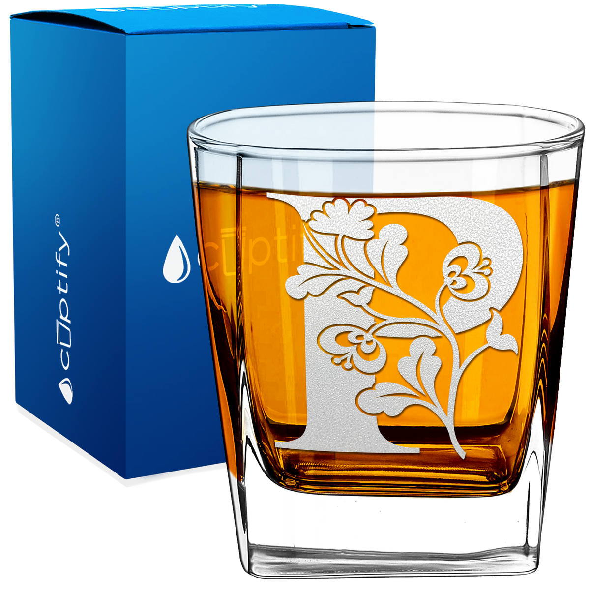 Monogram Blooming Floral Initial Letter 12oz Double Old Fashioned Glass