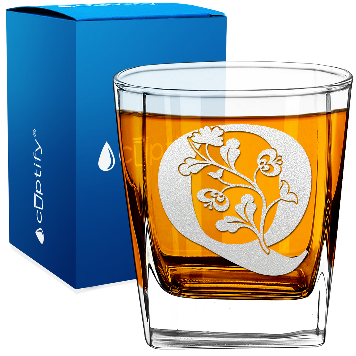 Monogram Blooming Floral Initial Letter 12oz Double Old Fashioned Glass