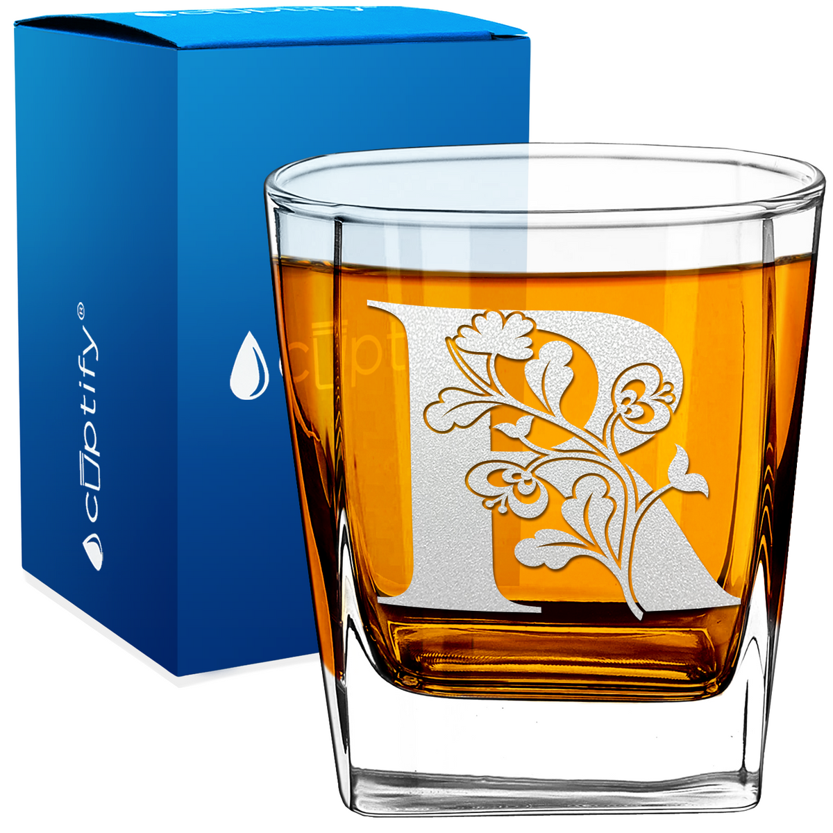 Monogram Blooming Floral Initial Letter 12oz Double Old Fashioned Glass