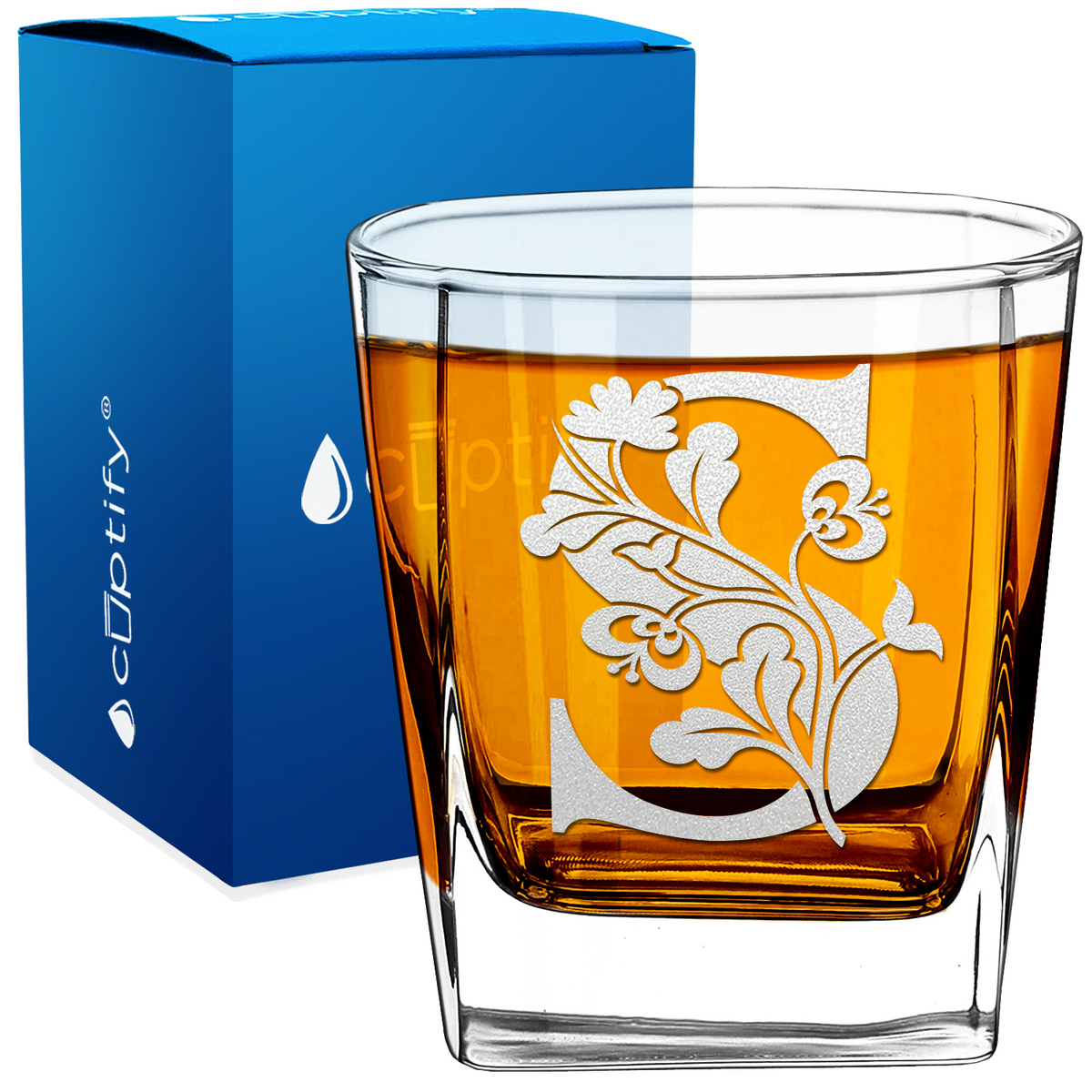 Monogram Blooming Floral Initial Letter 12oz Double Old Fashioned Glass