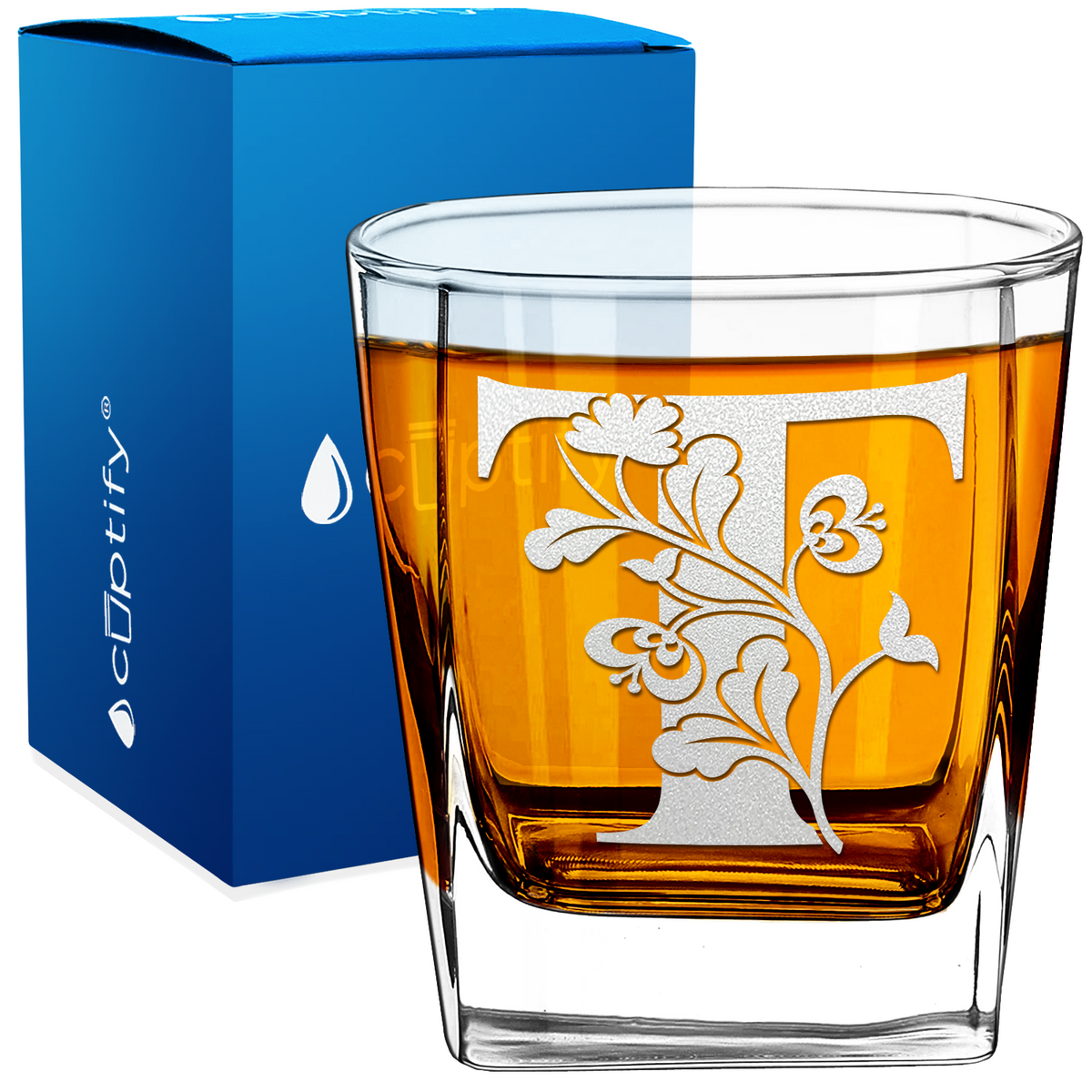 Monogram Blooming Floral Initial Letter 12oz Double Old Fashioned Glass