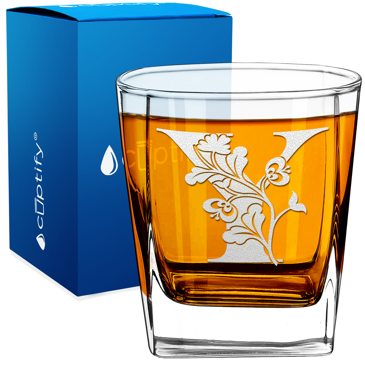 Monogram Blooming Floral Initial Letter 12oz Double Old Fashioned Glass