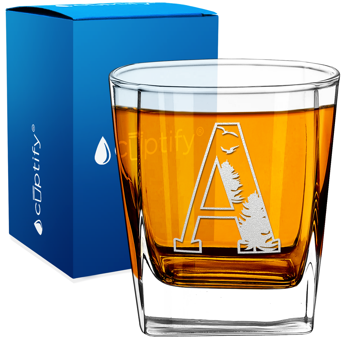 Monogram Forest Initial Letter 12oz Double Old Fashioned Glass