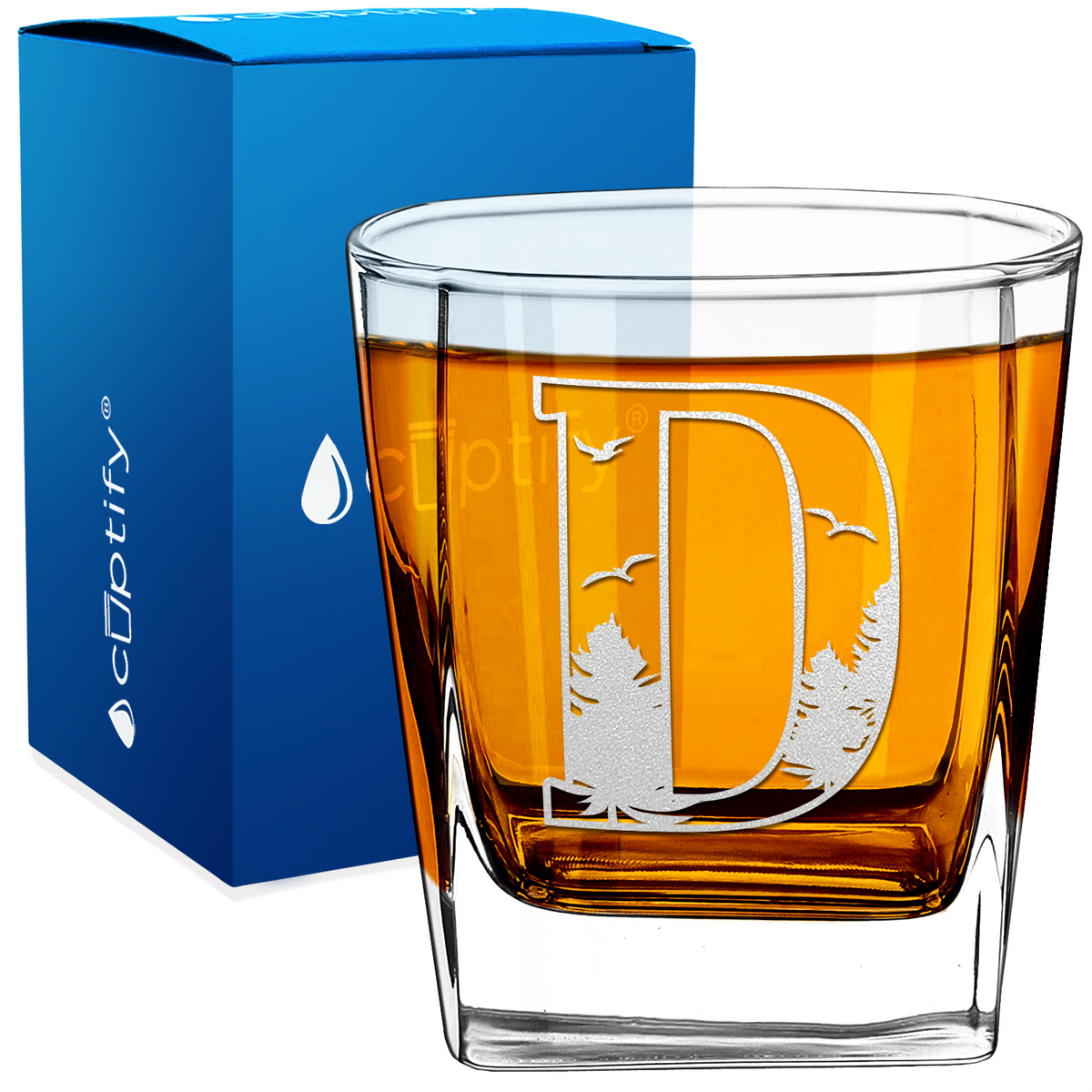 Monogram Forest Initial Letter 12oz Double Old Fashioned Glass