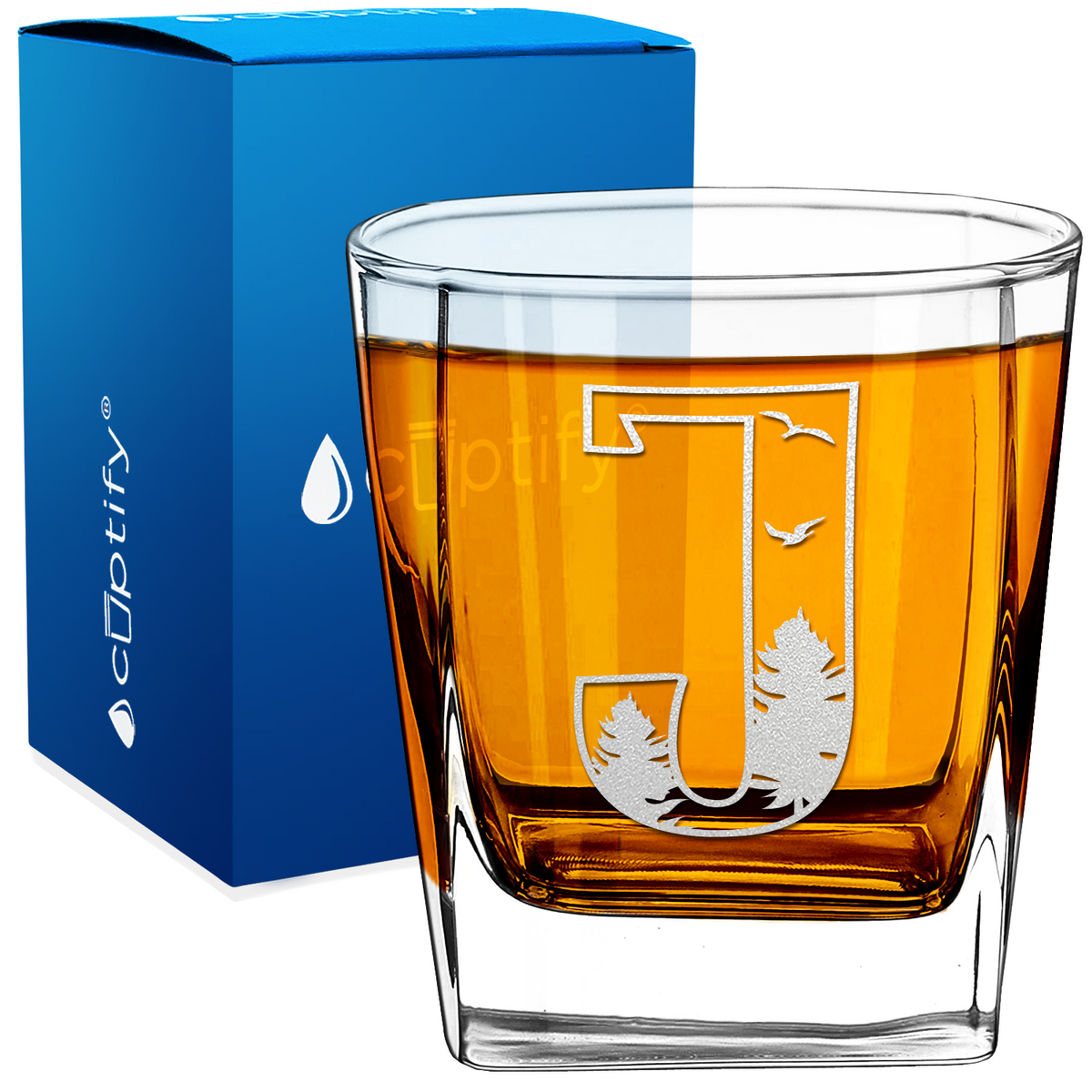 Monogram Forest Initial Letter 12oz Double Old Fashioned Glass