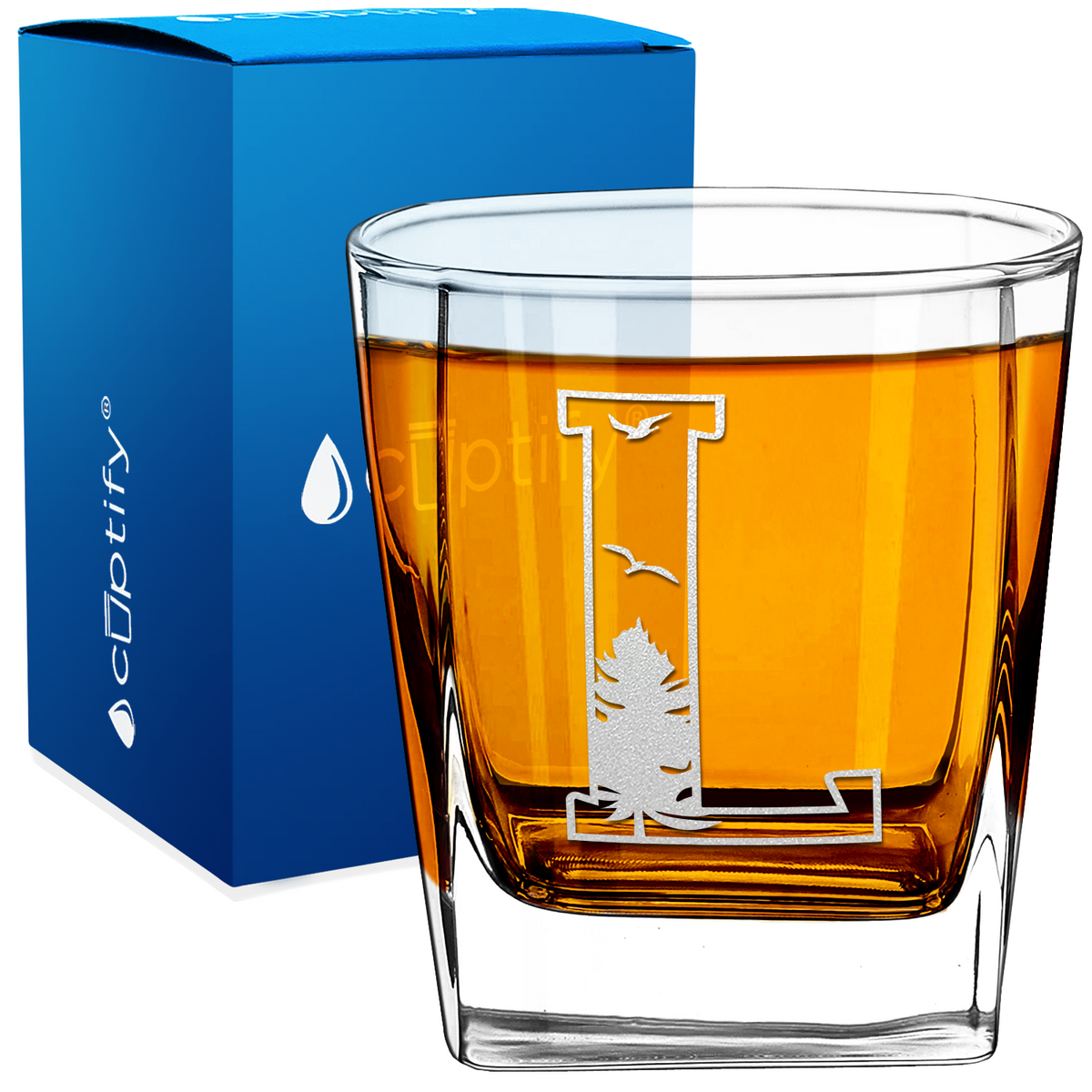 Monogram Forest Initial Letter 12oz Double Old Fashioned Glass
