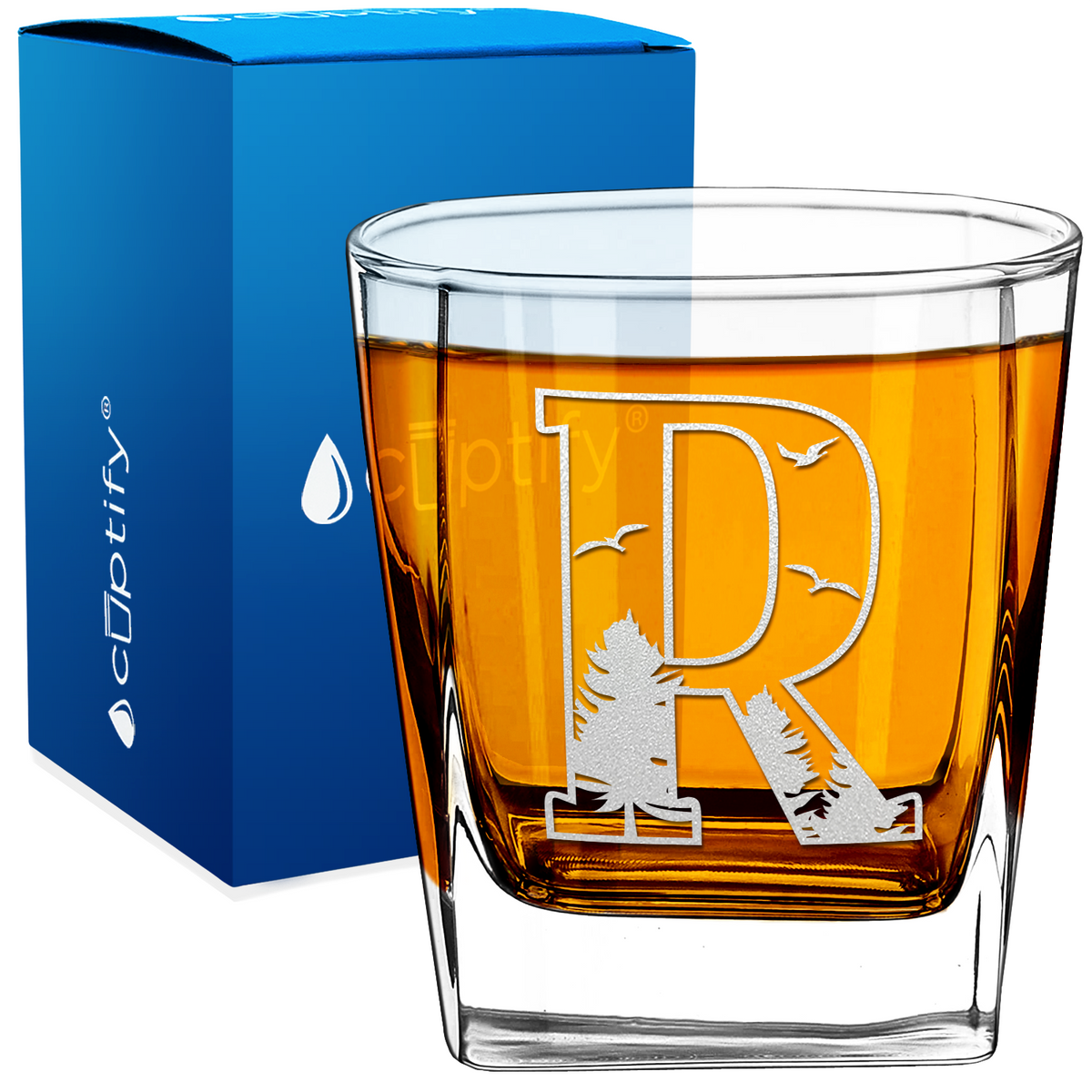 Monogram Forest Initial Letter 12oz Double Old Fashioned Glass