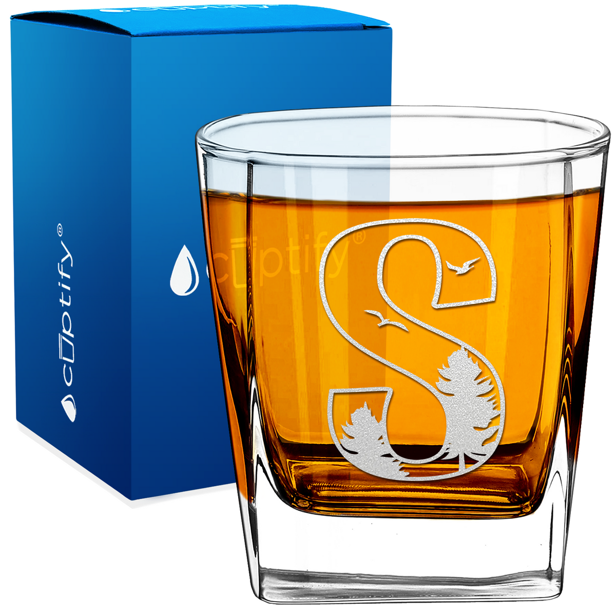 Monogram Forest Initial Letter 12oz Double Old Fashioned Glass