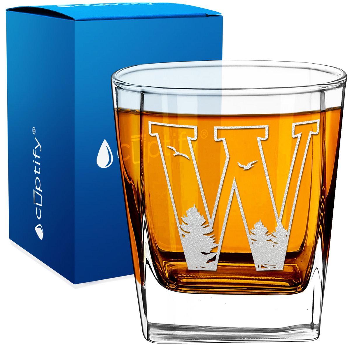 Monogram Forest Initial Letter 12oz Double Old Fashioned Glass