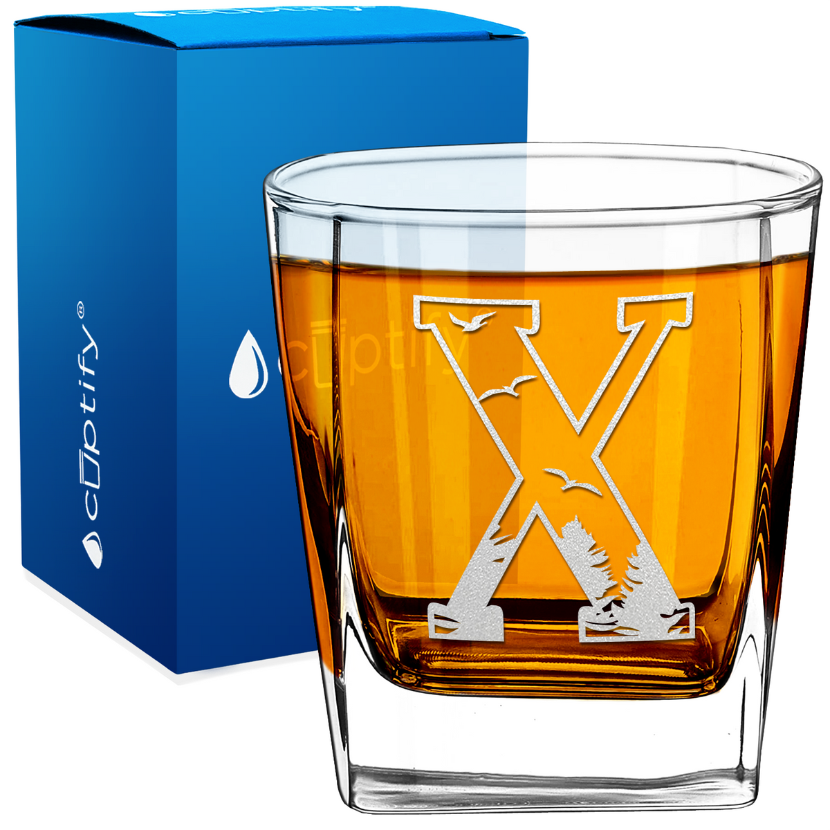 Monogram Forest Initial Letter 12oz Double Old Fashioned Glass