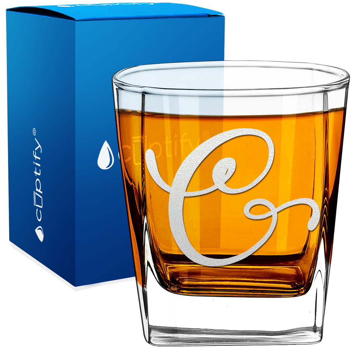 Monogram Curly Initial Letter 12oz Double Old Fashioned Glass
