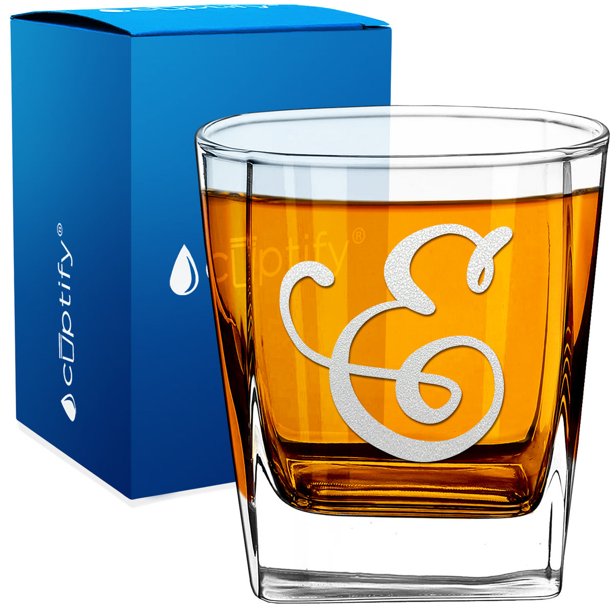 Monogram Curly Initial Letter 12oz Double Old Fashioned Glass