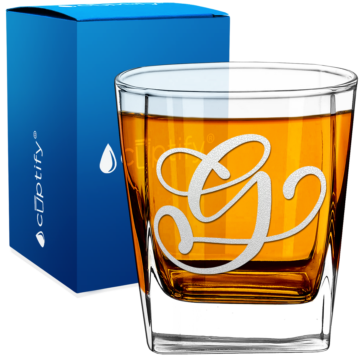 Monogram Curly Initial Letter 12oz Double Old Fashioned Glass
