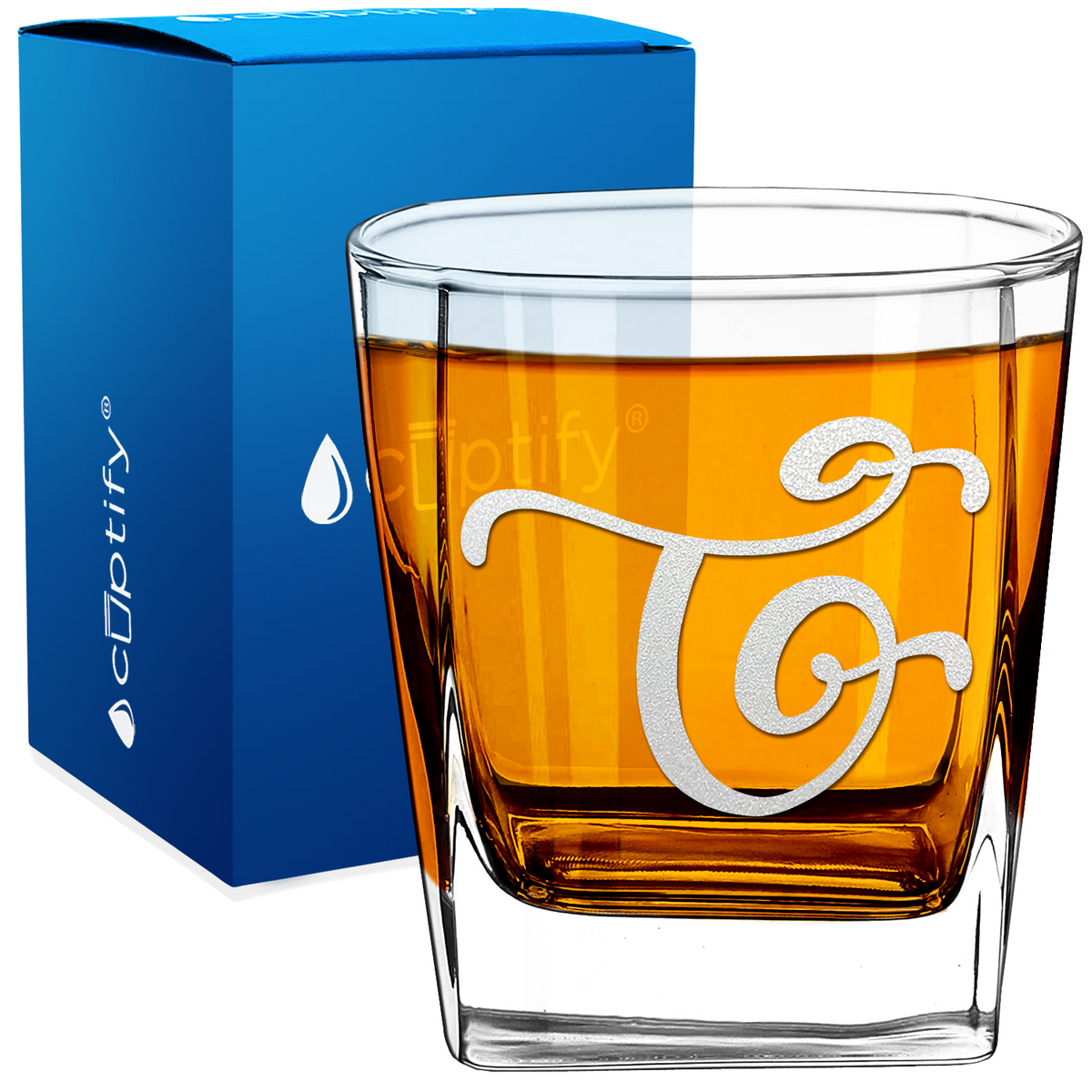 Monogram Curly Initial Letter 12oz Double Old Fashioned Glass