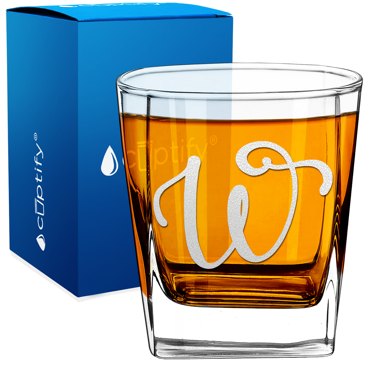 Monogram Curly Initial Letter 12oz Double Old Fashioned Glass