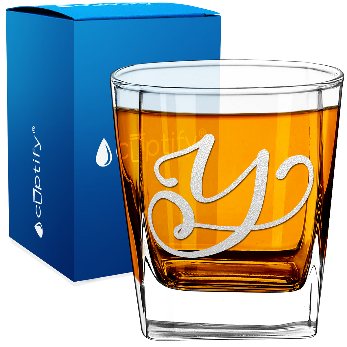 Monogram Curly Initial Letter 12oz Double Old Fashioned Glass
