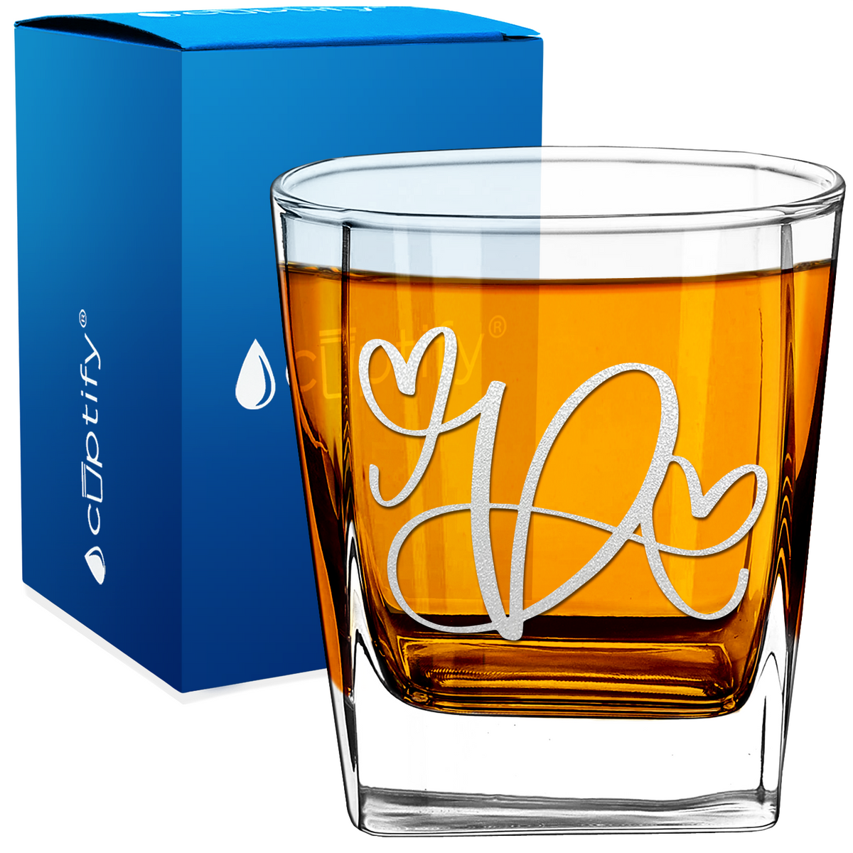 Monogram Hearts Initial Letter 12oz Double Old Fashioned Glass