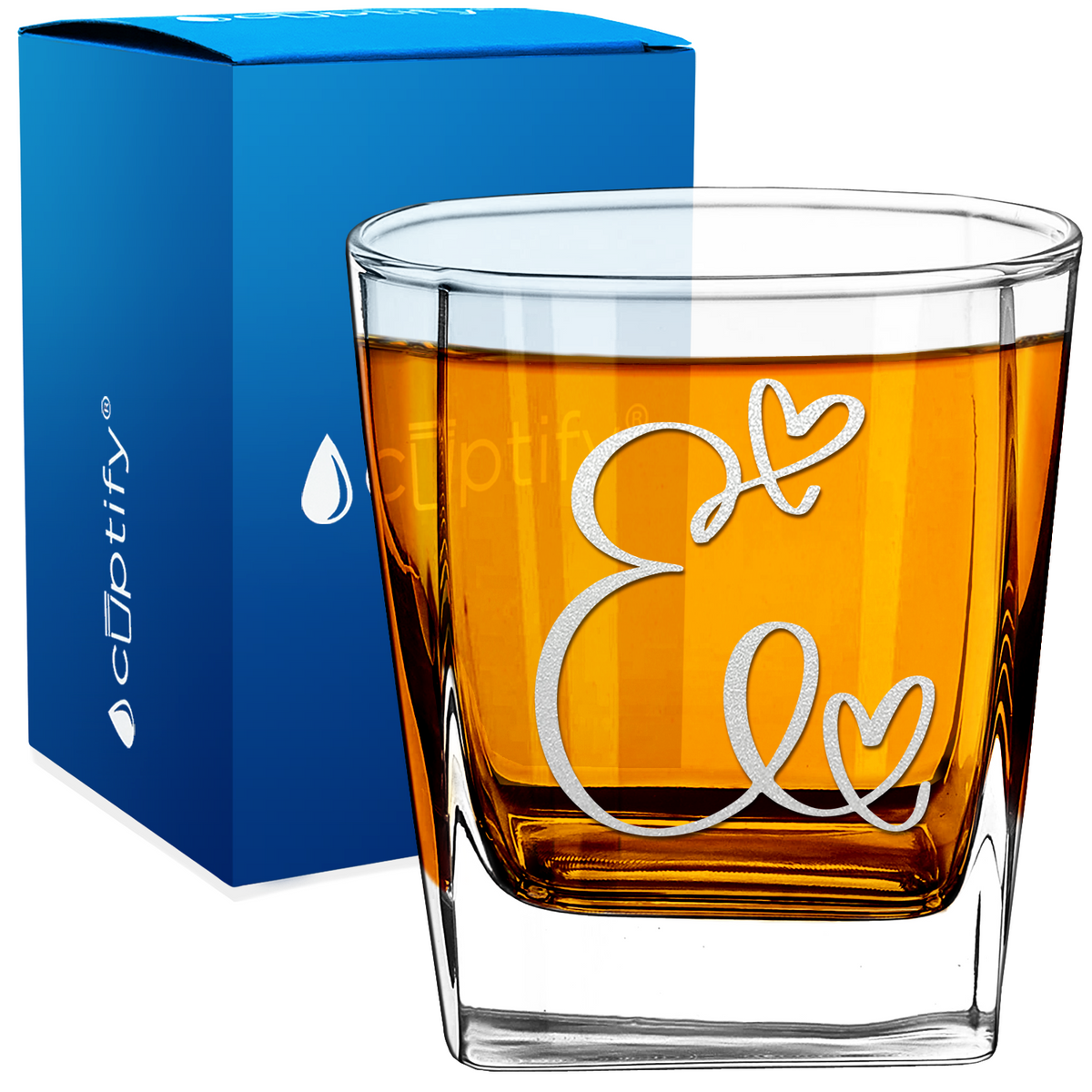 Monogram Hearts Initial Letter 12oz Double Old Fashioned Glass