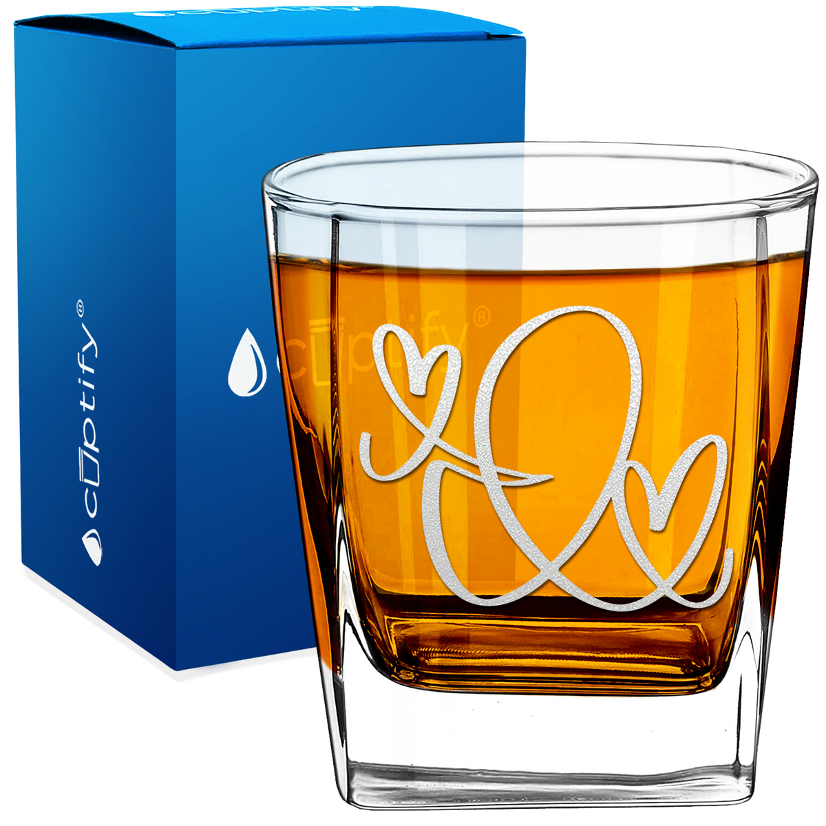 Monogram Hearts Initial Letter 12oz Double Old Fashioned Glass