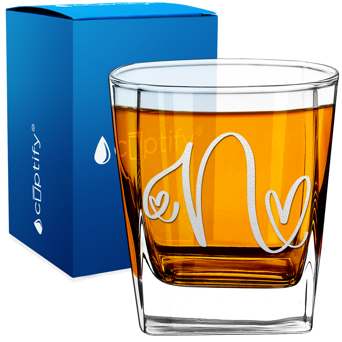 Monogram Hearts Initial Letter 12oz Double Old Fashioned Glass