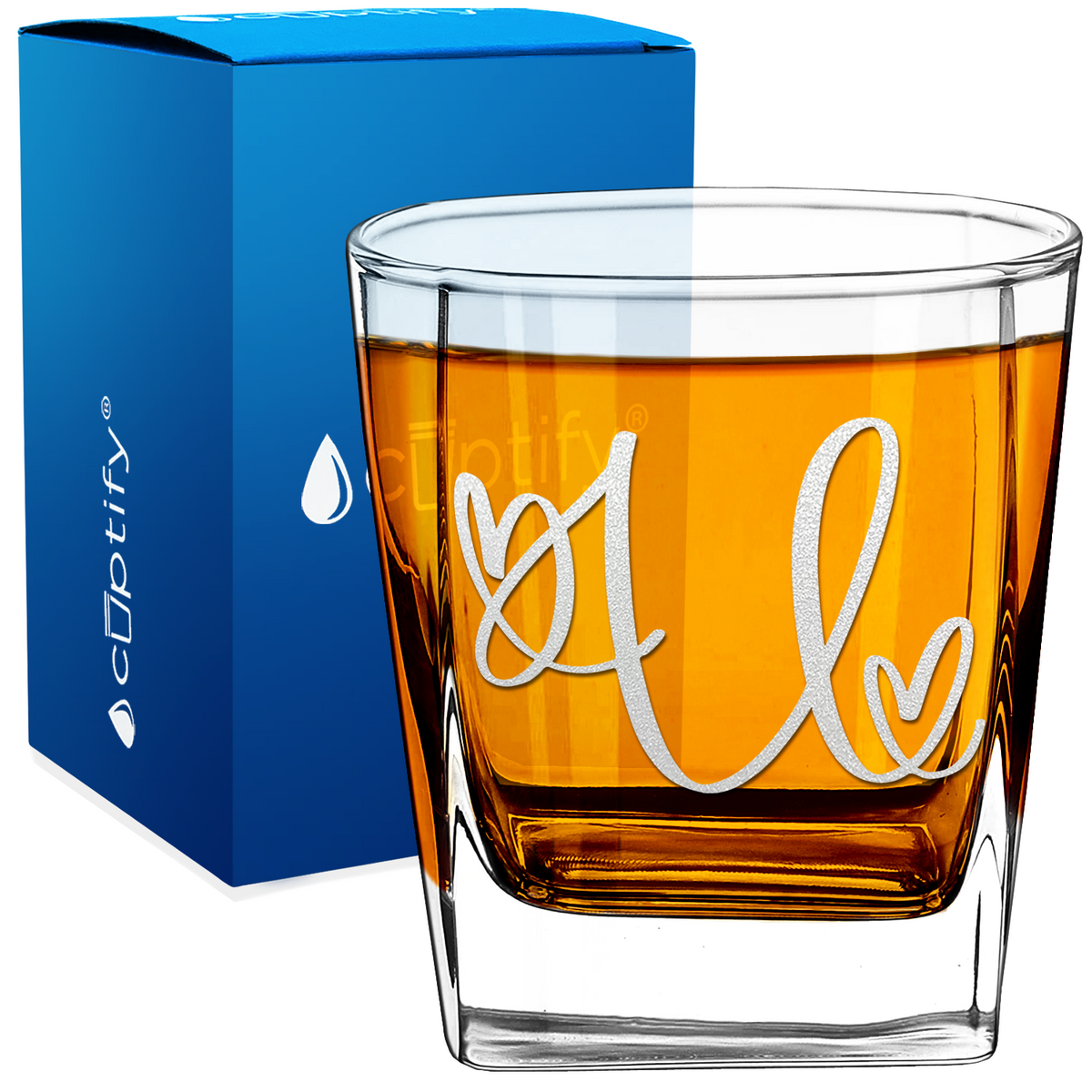 Monogram Hearts Initial Letter 12oz Double Old Fashioned Glass