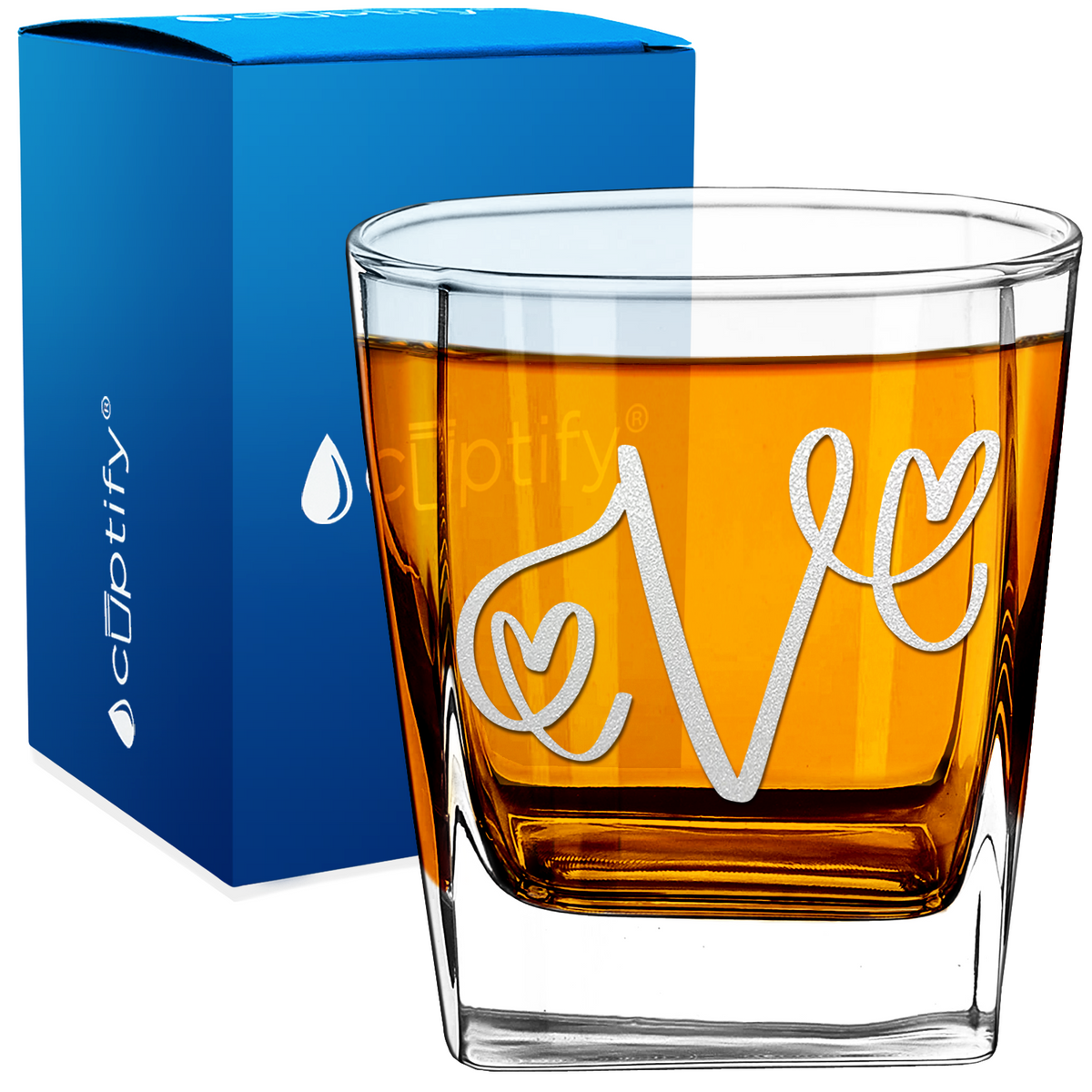 Monogram Hearts Initial Letter 12oz Double Old Fashioned Glass