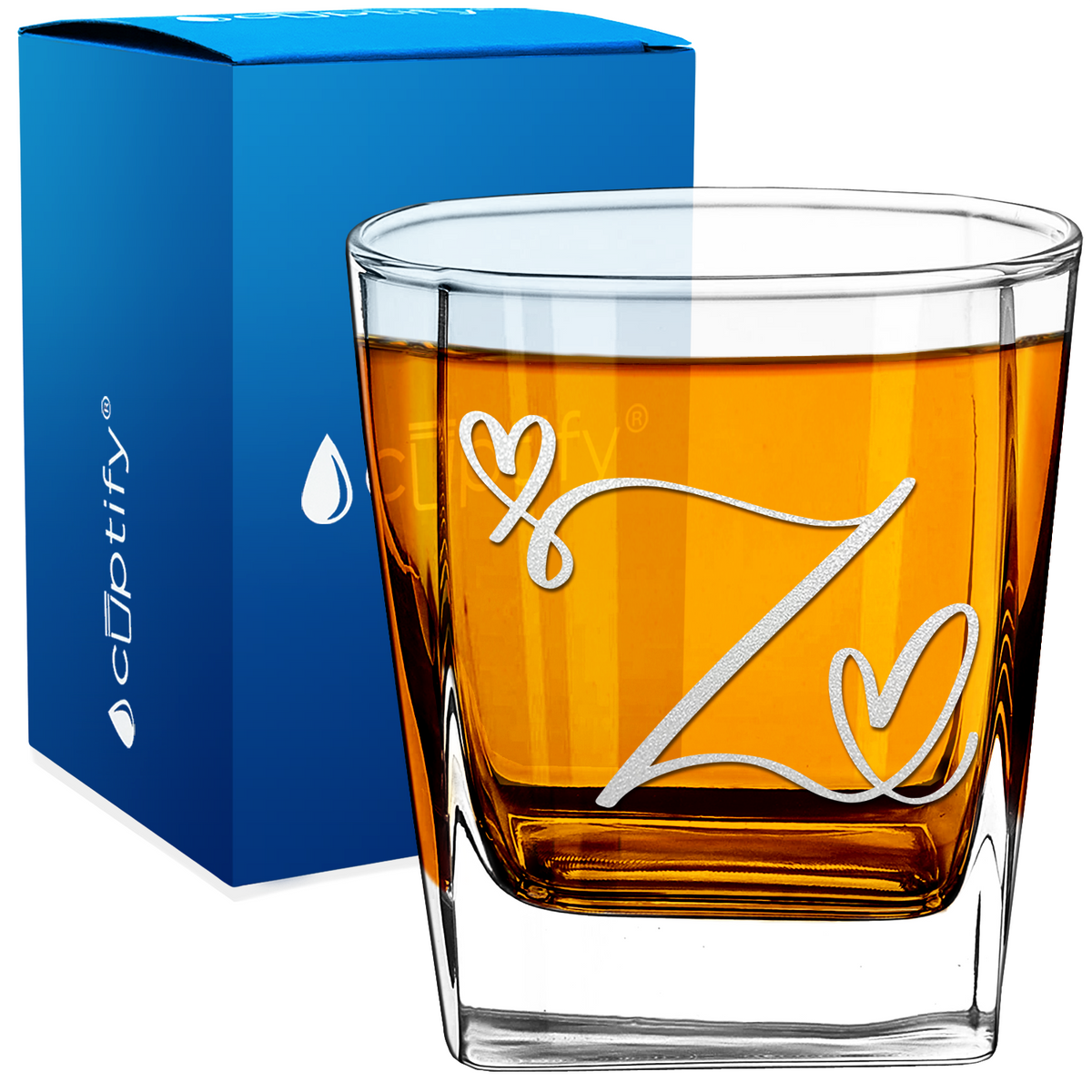 Monogram Hearts Initial Letter 12oz Double Old Fashioned Glass
