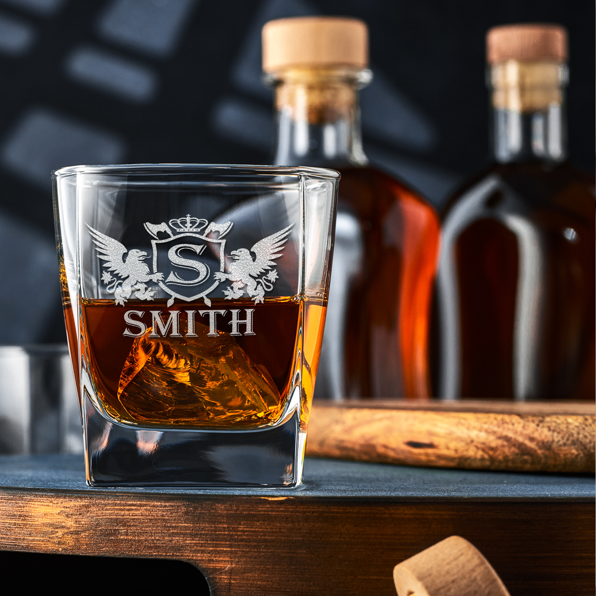 Personalized Crown Monogram Initial Badge 12oz Double Old Fashioned Glass