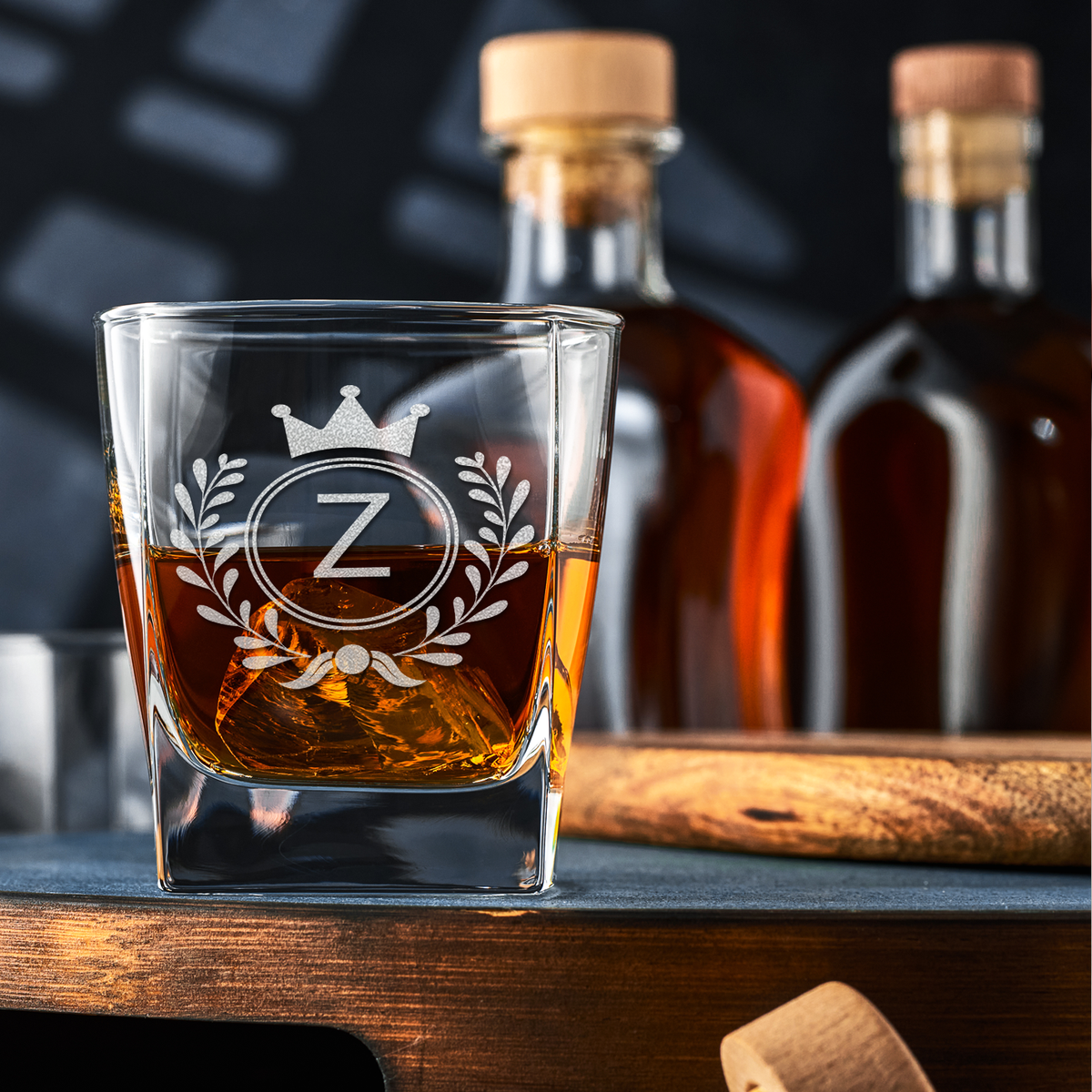 Personalized Crown Floral Monogram 12oz Double Old Fashioned Glass