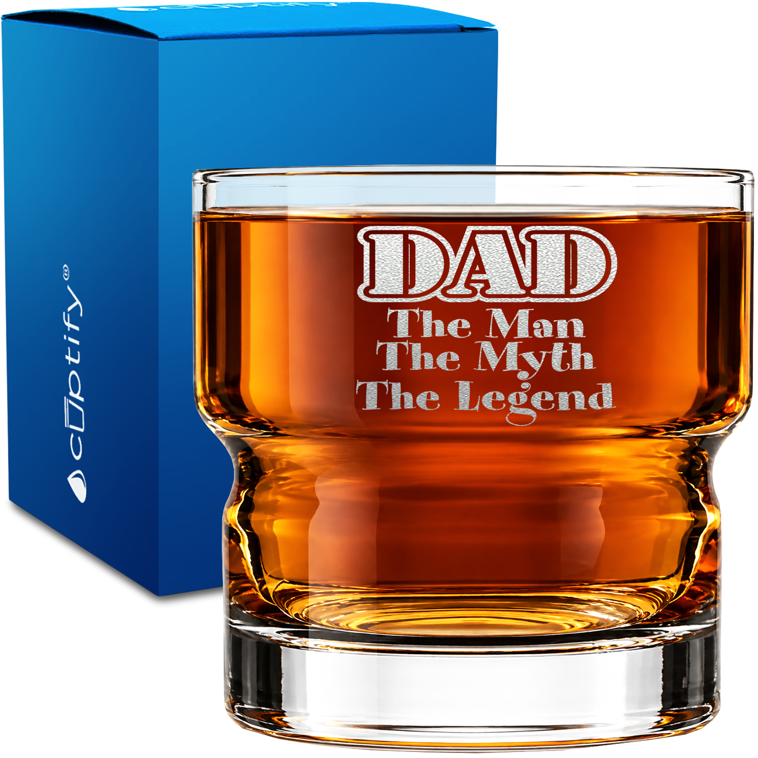 Dad The Man Myth Legend on 12oz Newton Whiskey Glass