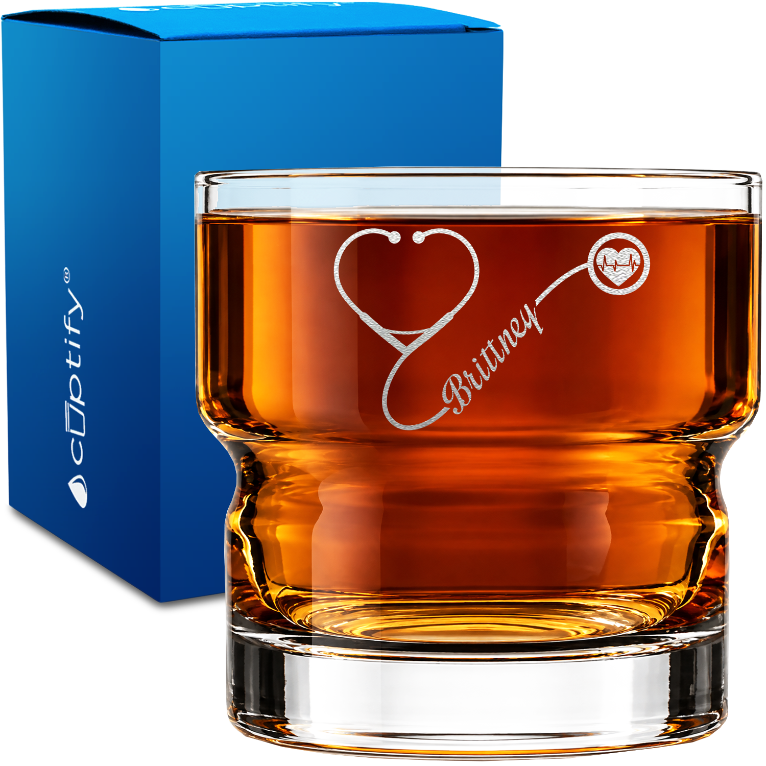 Personalized Nurse Heart Stehoscope 12oz Newton Whiskey Glass