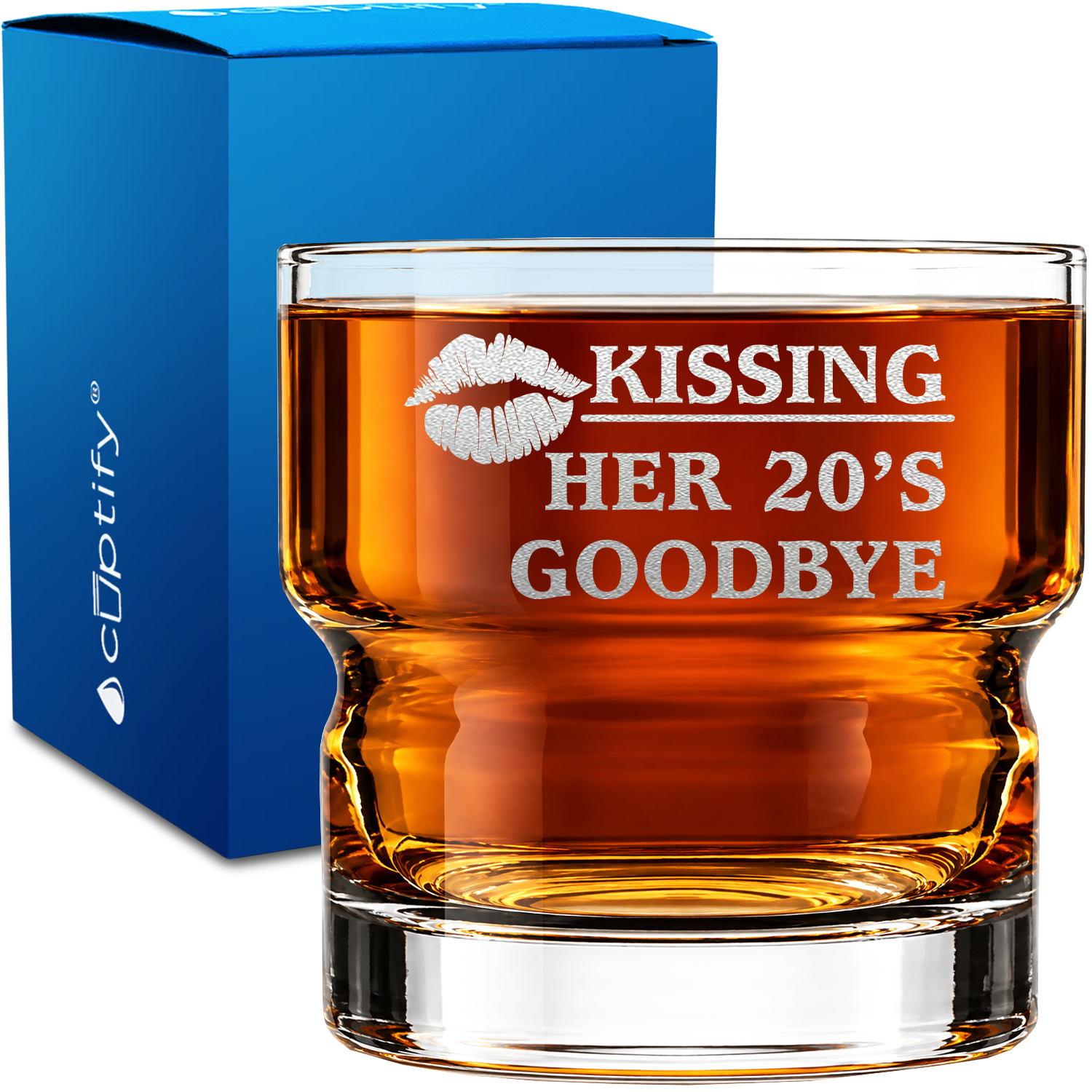 Kissing Her 20's Goodbye 30th Birthday 12oz Newton Whiskey Glass