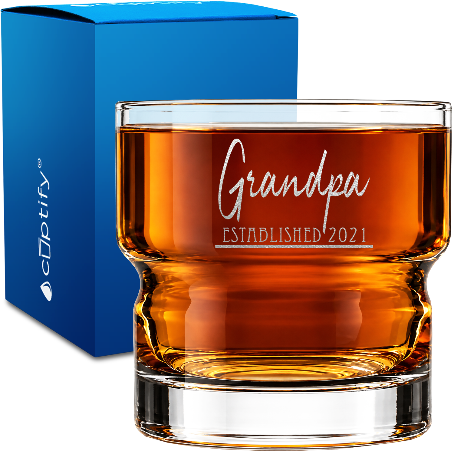 Grandpa Established Customized on 12oz Newton Whiskey Glass