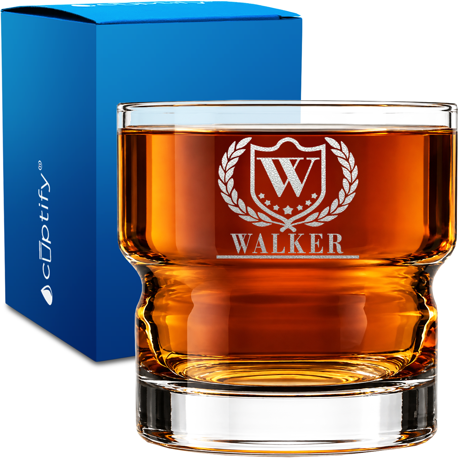 Personalized Monogram with Laurels Whiskey Glass