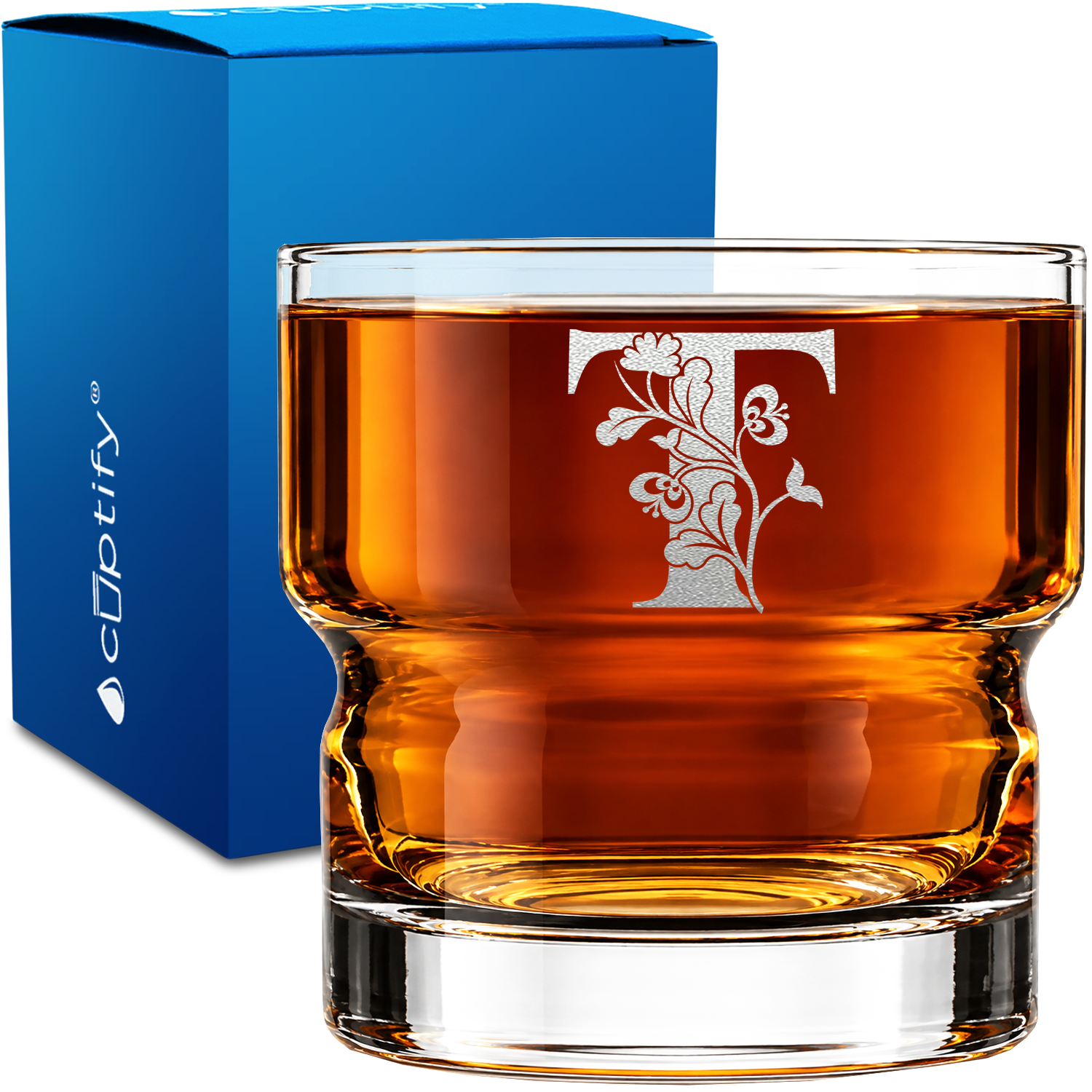 Monogram Blooming Floral Initial Letter on 12oz Newton Whiskey Glass