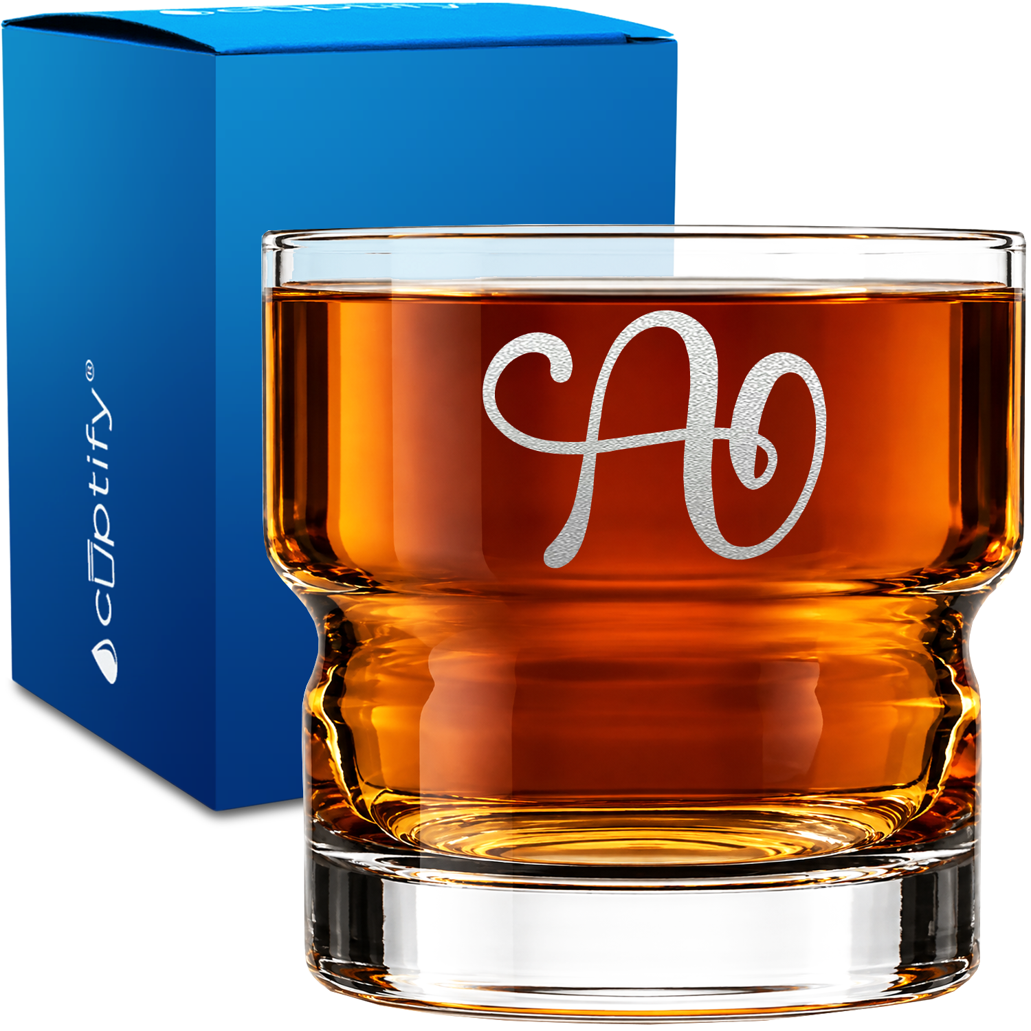 Monogram Curly Initial Letter on 12oz Newton Whiskey Glass