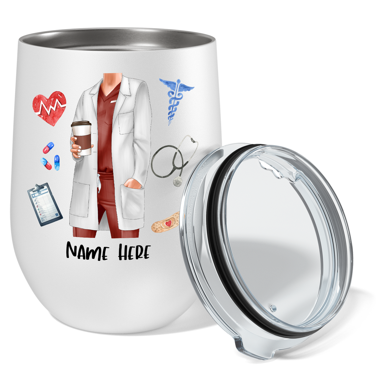 Personalized Doctor with Coffee But Did You Die 12oz Wine Tumbler