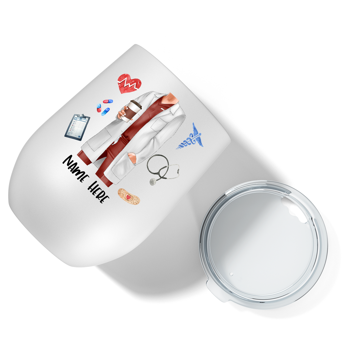 Personalized Doctor with Coffee But Did You Die 12oz Wine Tumbler