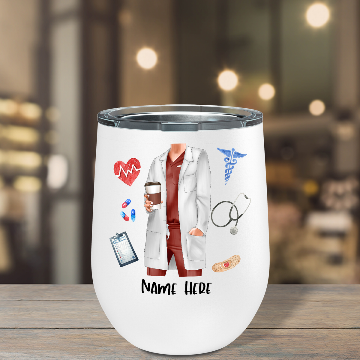 Personalized Doctor with Coffee But Did You Die 12oz Wine Tumbler