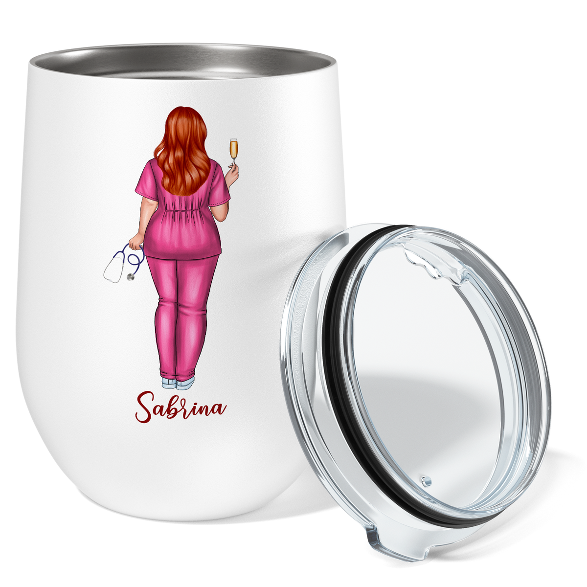 Personalized Safety First, Drink With a Nurse 12oz Nurse Wine Tumbler