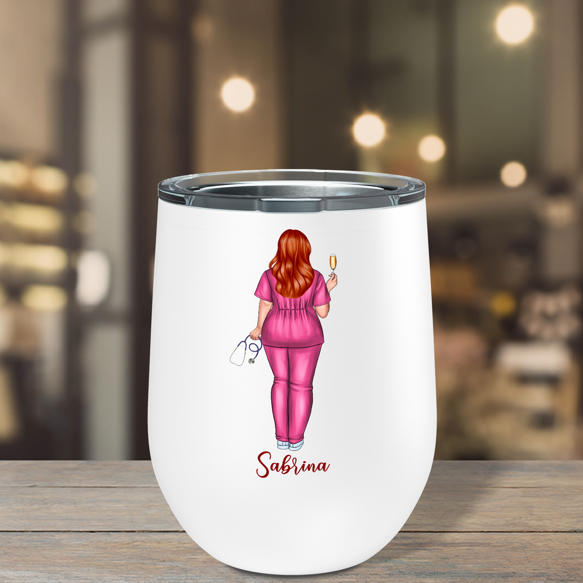 Personalized Safety First, Drink With a Nurse 12oz Nurse Wine Tumbler