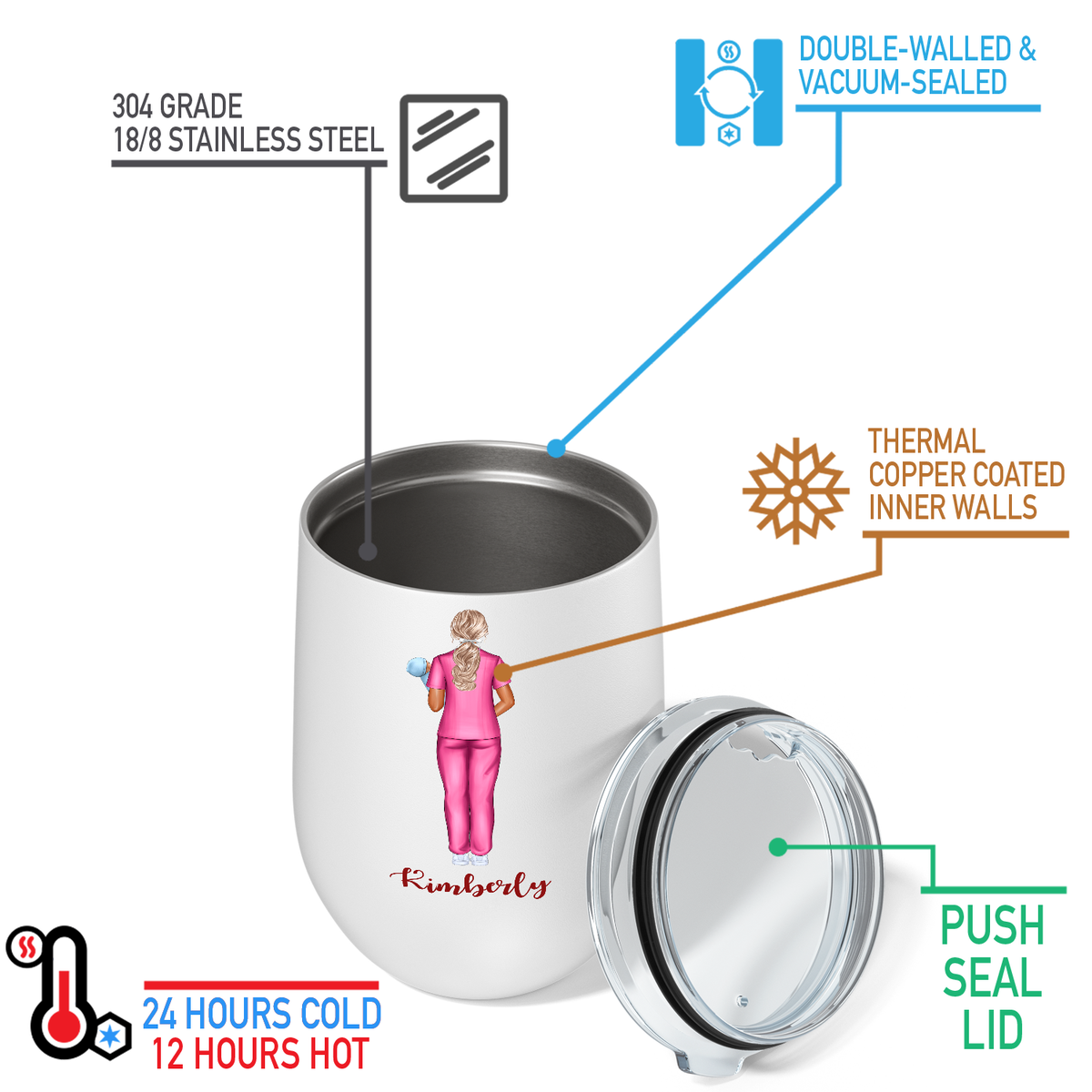 Personalized Pediatric Nurse 12oz Nurse Wine Tumbler